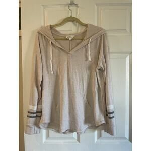 Market & Spruce Kallon Brushed Knit Hoodie Sweatshirt Beige Drop Shoulder Sz L